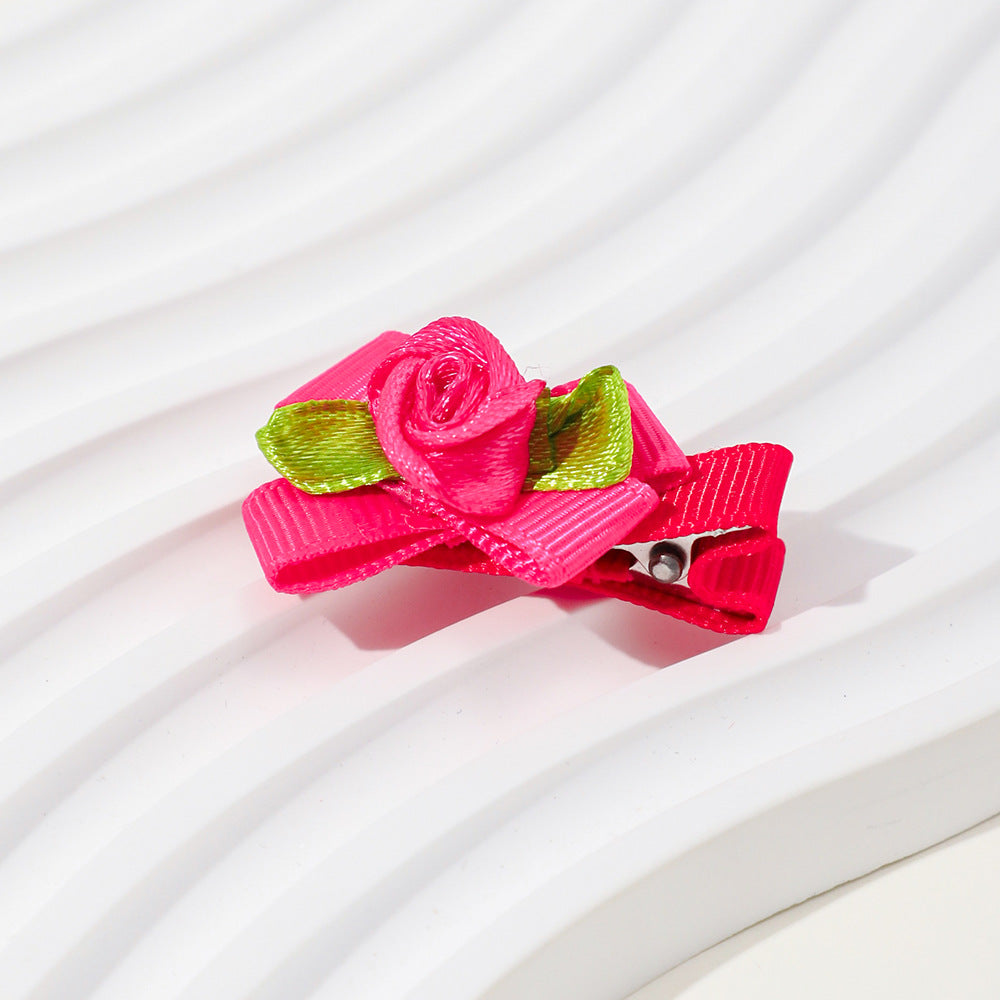 Baby girl ribbon bow hair clip with delicate mesh flower accent in assorted vibrant colors — view 5