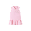 Pink cotton sleeveless girls dress featuring adorable teddy bear embroidery for summer outings