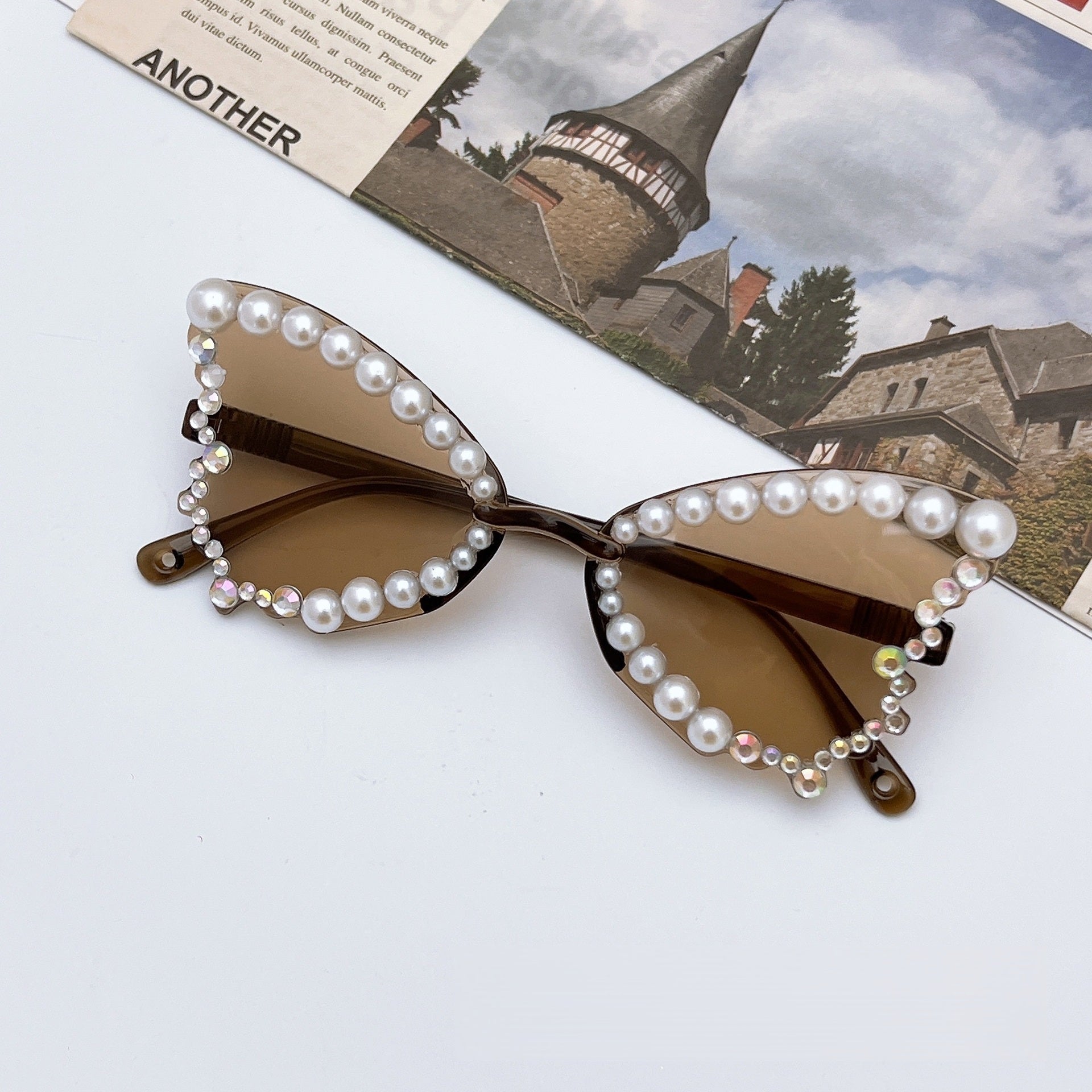 Trendy pearl butterfly sunglasses for girls featuring UV protection lenses and a lightweight elegant frame — view 4