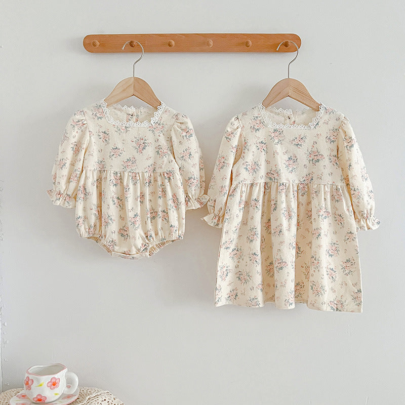 Square Neck Princess Sweet Style Baby bodysuit & Children Dress