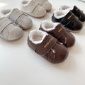 Fleece lined toddler walking shoes with playful letters print and soft sole for winter warmth