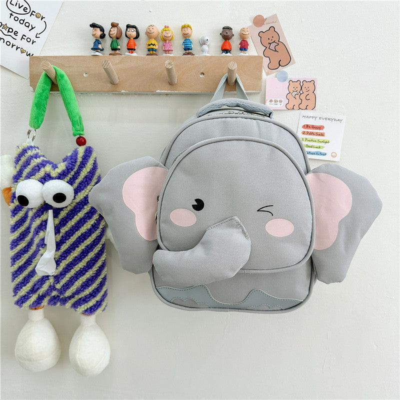Colorful cartoon elephant canvas backpack for kindergarten kids with padded shoulder straps — view 5