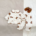 Fluffy warm boys winter pajama set with cute teddy bear pattern top and matching pants