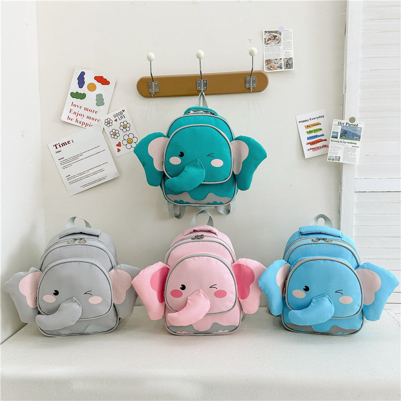 Colorful cartoon elephant canvas backpack for kindergarten kids with padded shoulder straps