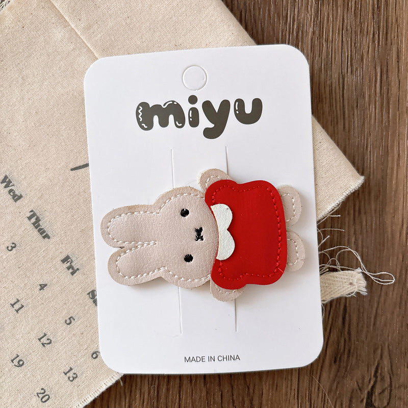 Adorable kids leather hair clip with colorful cartoon design for toddlers and young girls — view 2