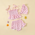Girls heart pattern swimwear set in bright pink featuring a comfortable quick-drying two-piece toddler swimsuit