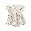 Baby girls cherry print bodysuit in apricot cotton with doll collar and puff sleeves