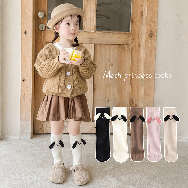 Mommy and me dog-ears knee-high socks in soft cotton blend for matching family outfits
