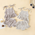 Baby girl floral two piece swimsuit set with sling top and belted shorts in breathable cotton