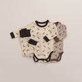 Baby star and moon graphic cotton bodysuit and thermal pants set in khaki and apricot.