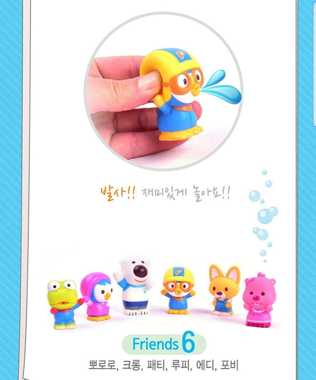 PORORO character bath toy set featuring six colorful squirting animal figures for kids water play — view 3