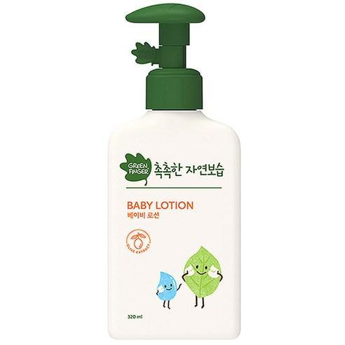 Natural moisture baby lotion in a 320ml pump bottle featuring gentle plant-based olive extract ingredients