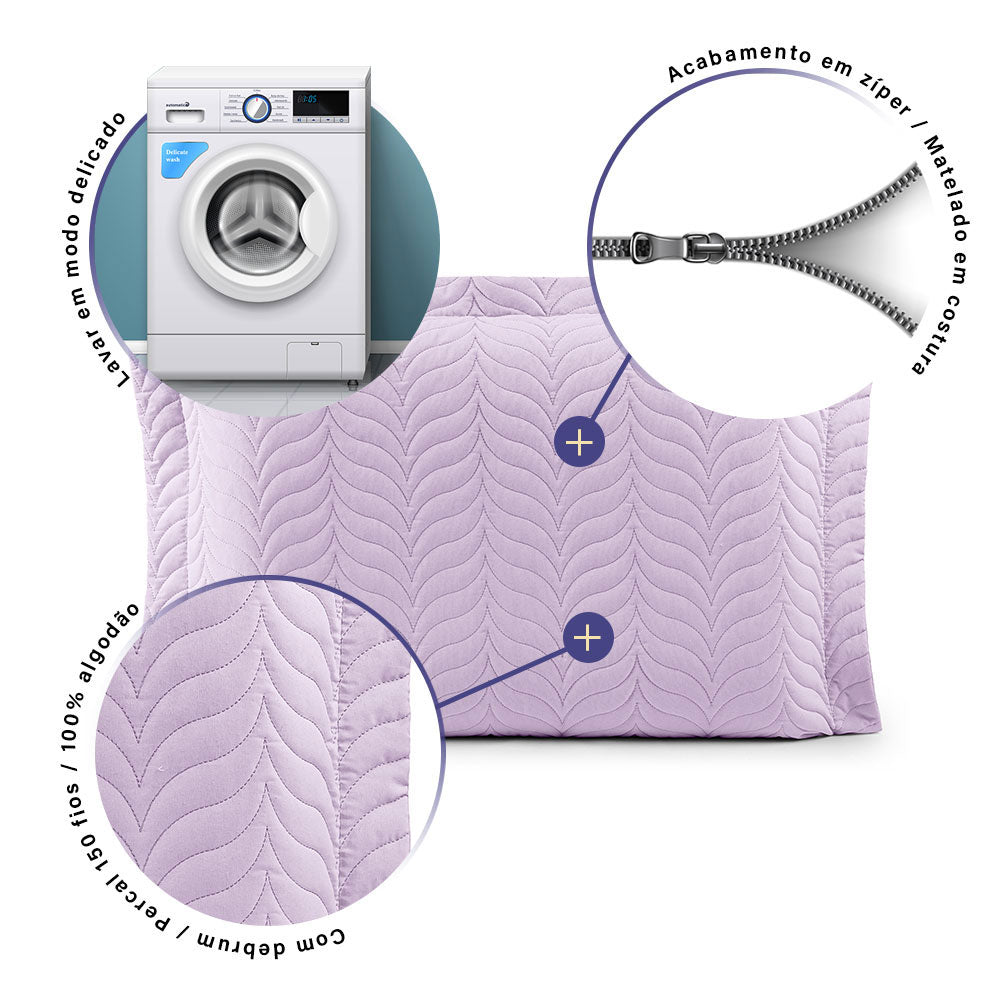 Quilted cotton pillow sham with piped edges and zipper closure for standard bed pillows. — view 4