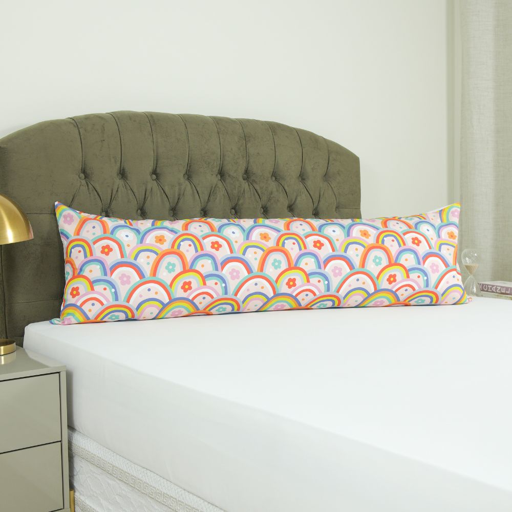 Printed microfiber body pillowcase with zipper closure laid out flat for modern bedroom bedding — view 2