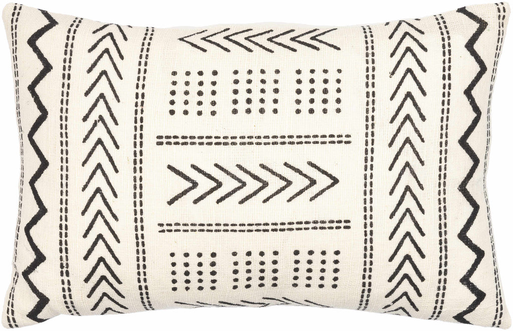 Provost throw pillow in handwoven black and cream cotton with textured bohemian and farmhouse design — view 4