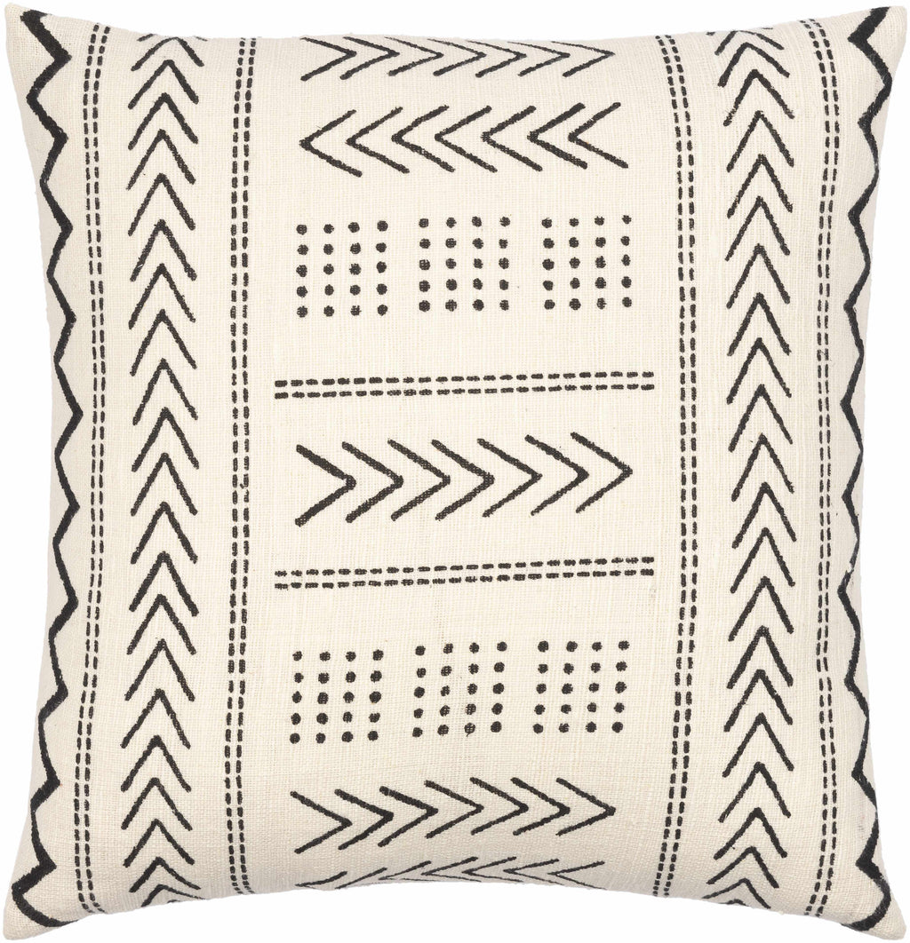 Provost throw pillow in handwoven black and cream cotton with textured bohemian and farmhouse design
