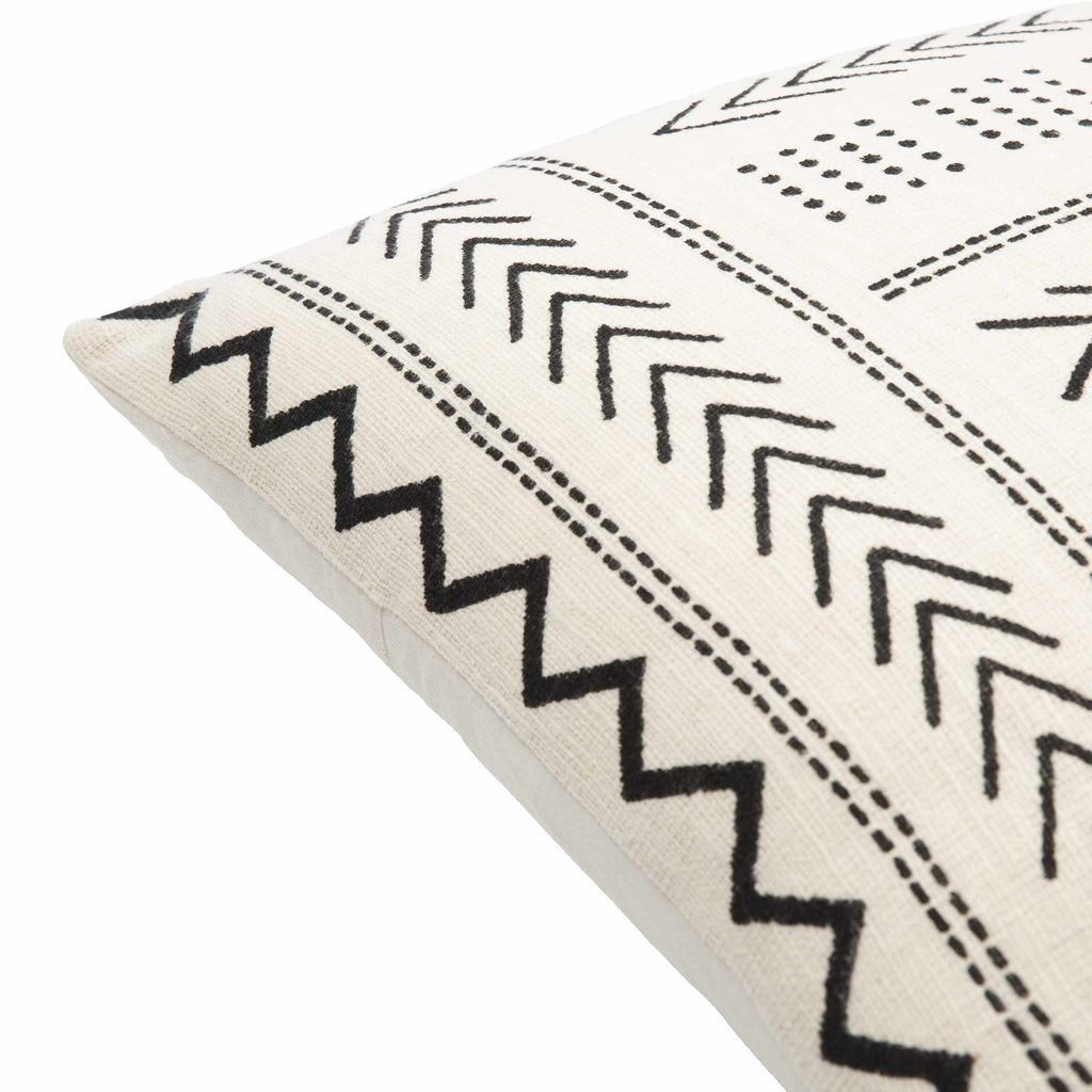 Provost throw pillow in handwoven black and cream cotton with textured bohemian and farmhouse design — view 2