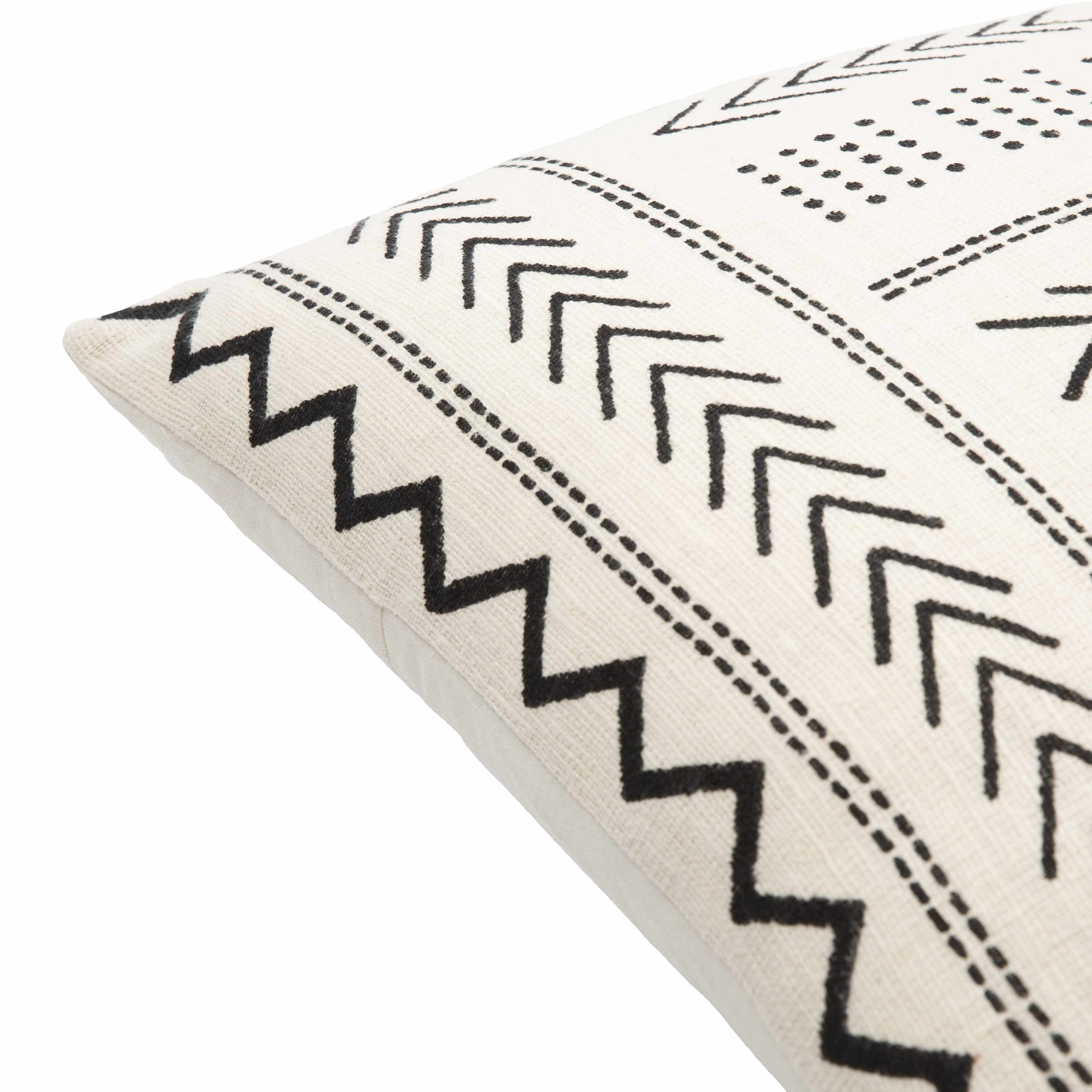 Provost throw pillow in handwoven black and cream cotton with textured bohemian and farmhouse design — view 2