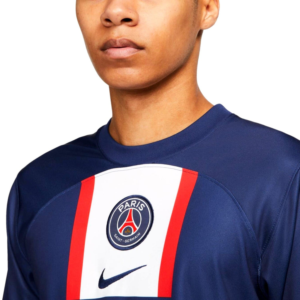 Authentic Paris Saint Germain long sleeve home soccer jersey in navy blue, white, and red — view 3