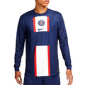 Authentic Paris Saint Germain long sleeve home soccer jersey in navy blue, white, and red
