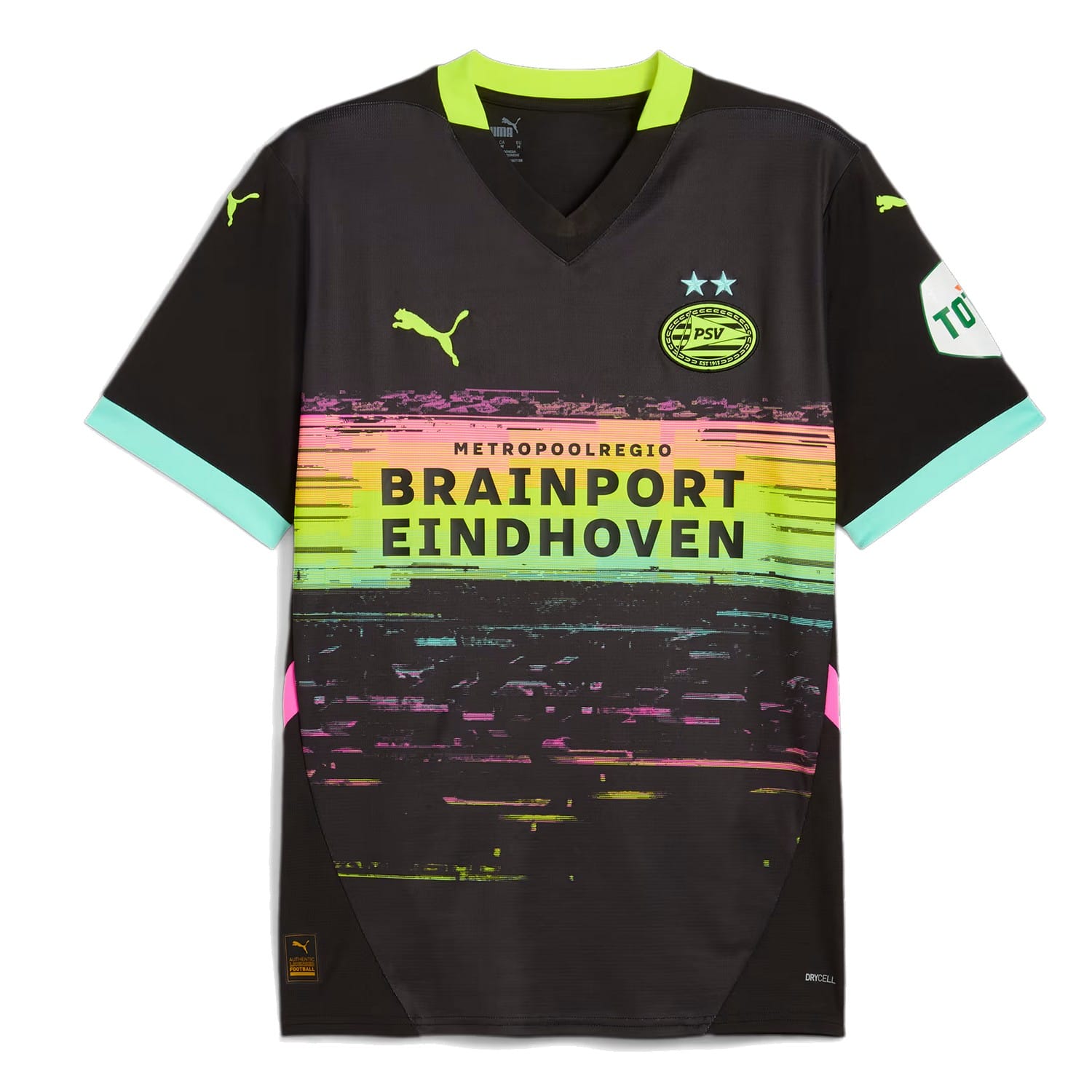 PSV Eindhoven Away soccer jersey featuring a black and multicolor short sleeve design with club crest — view 5