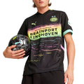 PSV Eindhoven Away soccer jersey featuring a black and multicolor short sleeve design with club crest