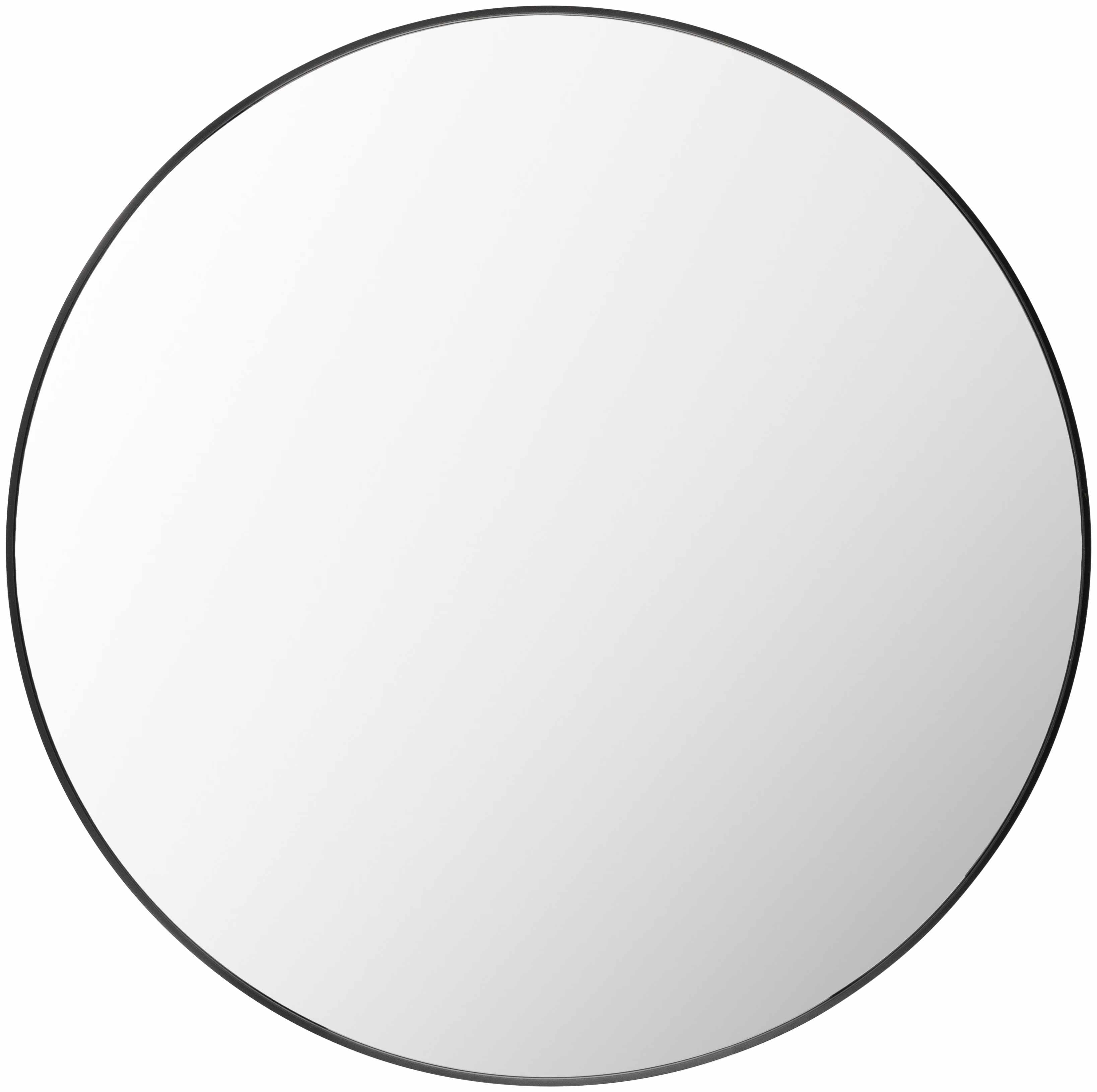 Contemporary round wall mirror with a sleek black aluminum frame, perfect for modern home interiors. — view 2
