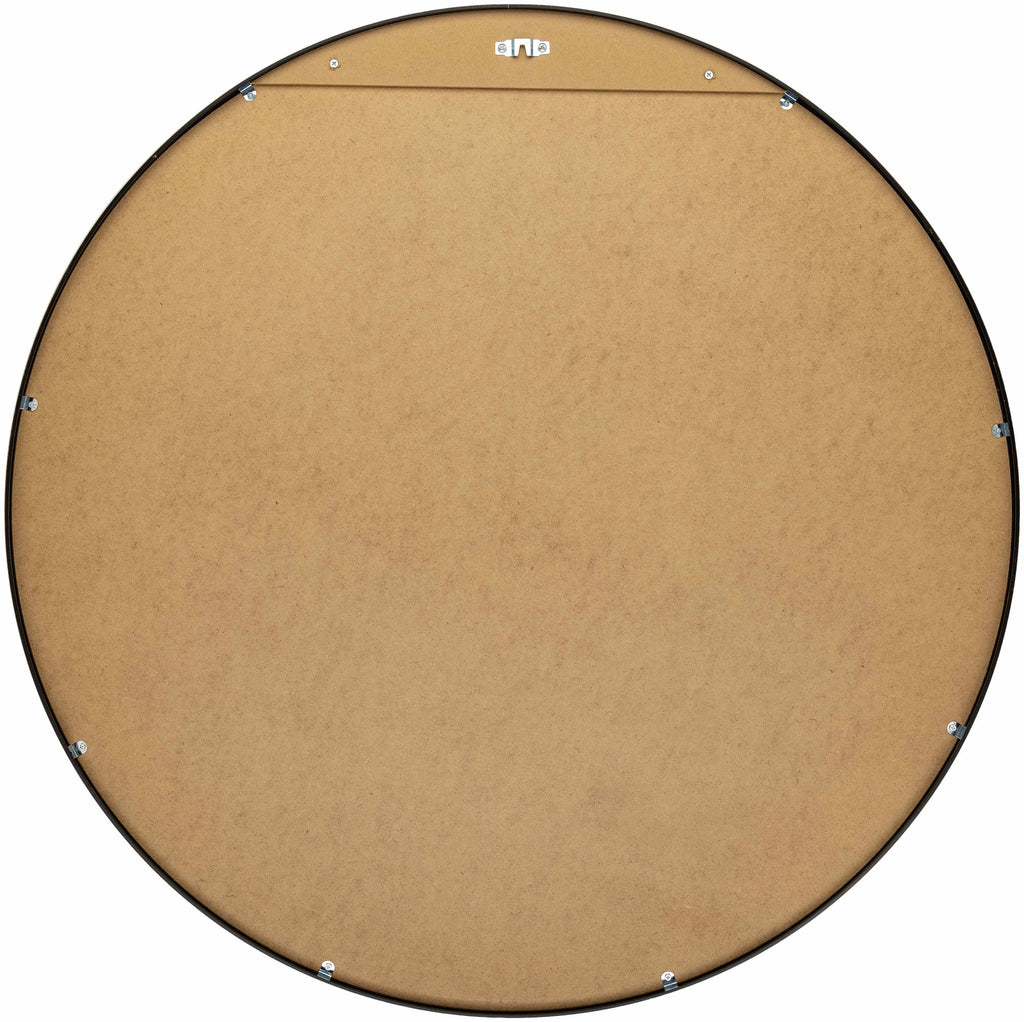 Contemporary round wall mirror with a sleek black aluminum frame, perfect for modern home interiors. — view 5
