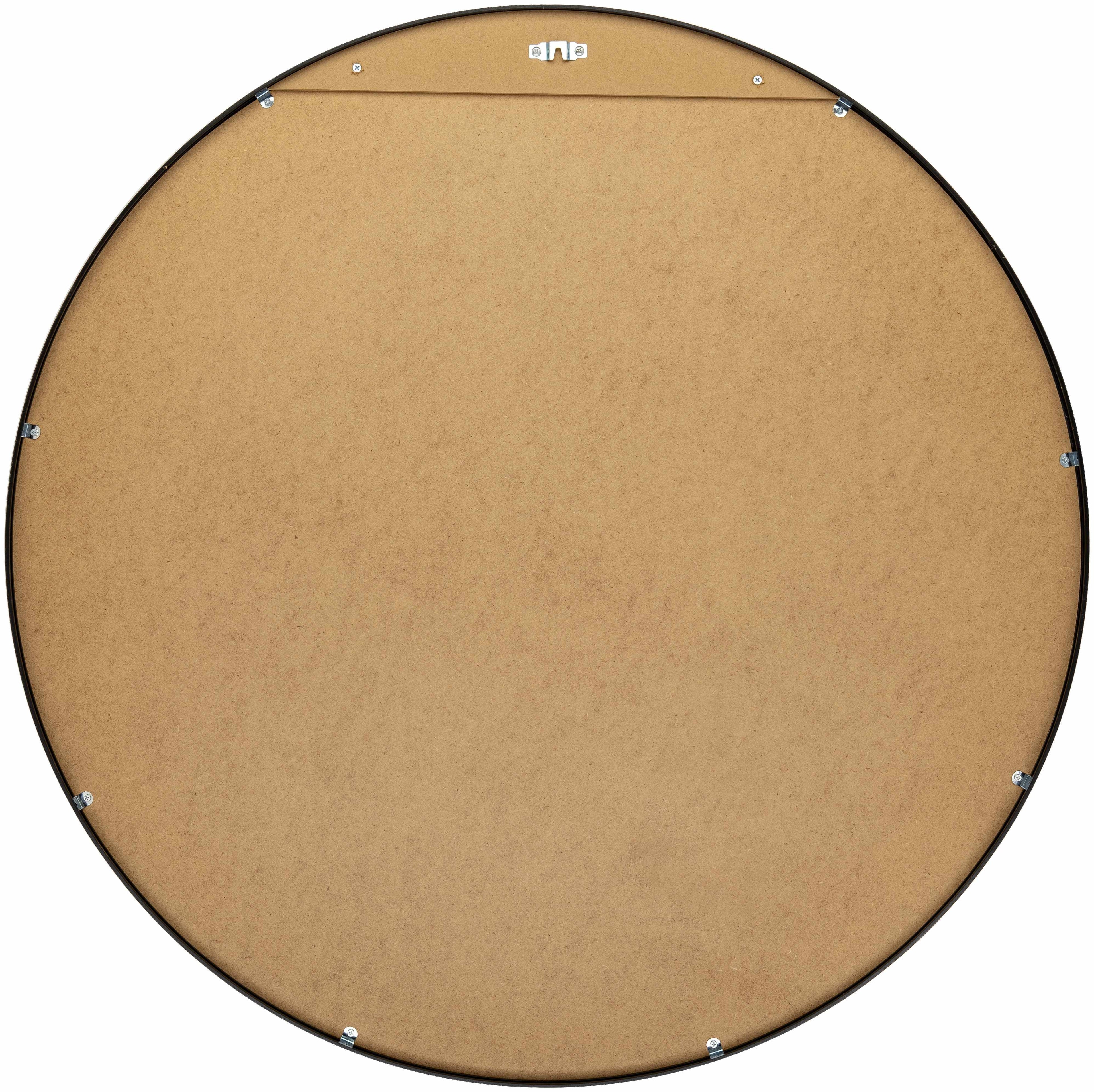 Contemporary round wall mirror with a sleek black aluminum frame, perfect for modern home interiors. — view 5