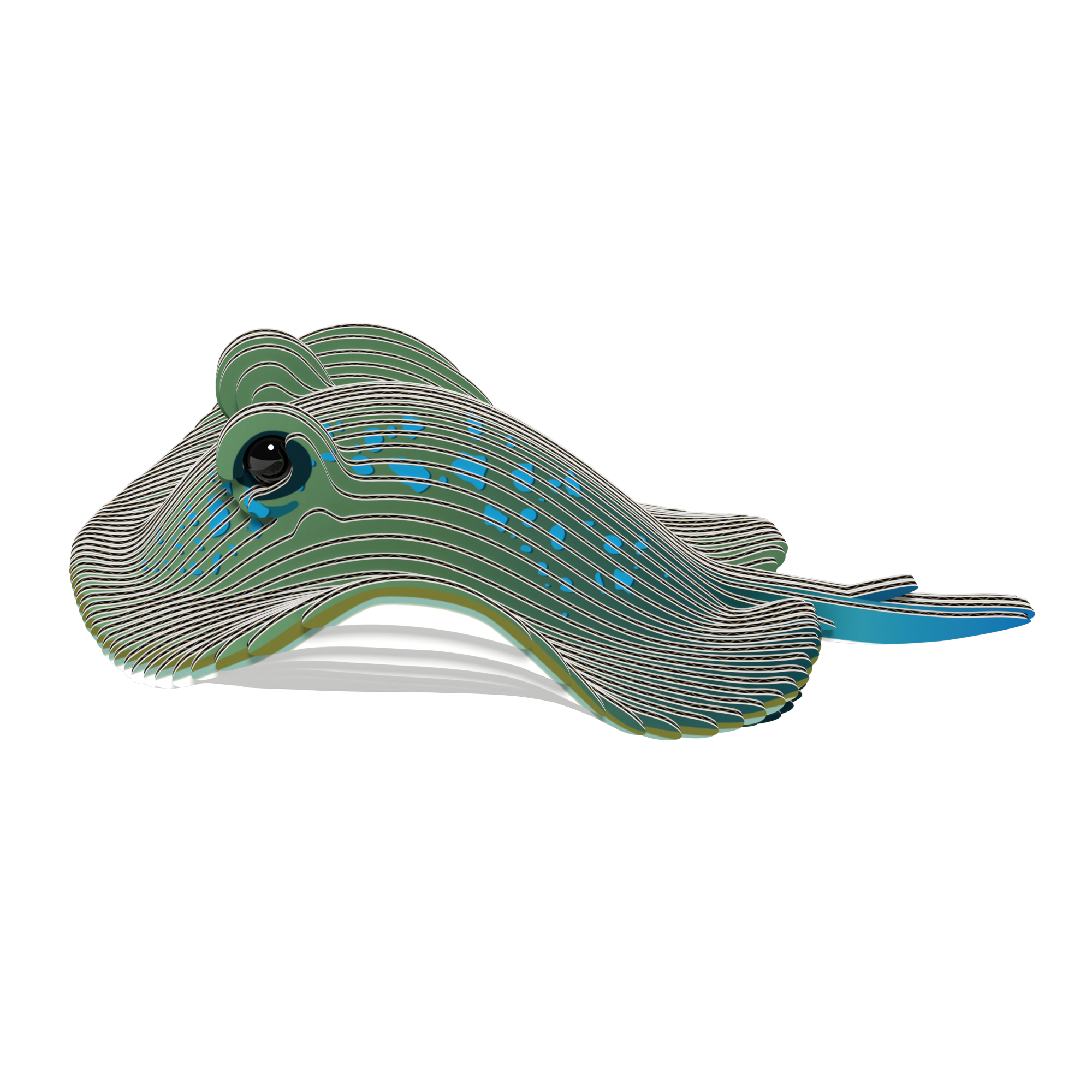 Stingray 3D puzzle built from eco-friendly biodegradable cardboard on a display stand — view 3