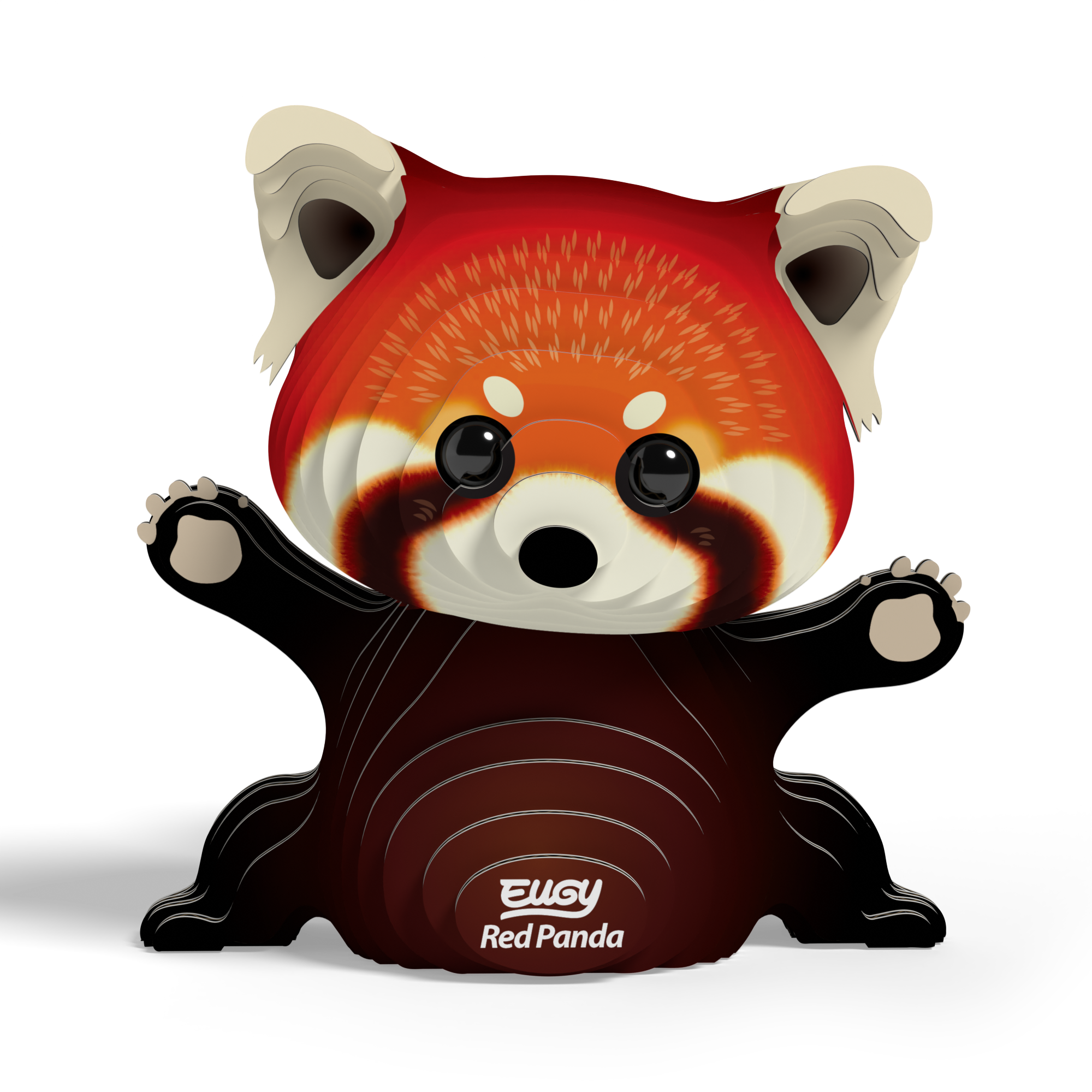 Red Panda 3D puzzle fully assembled from biodegradable cardboard, showing reddish coat and striped tail — view 2