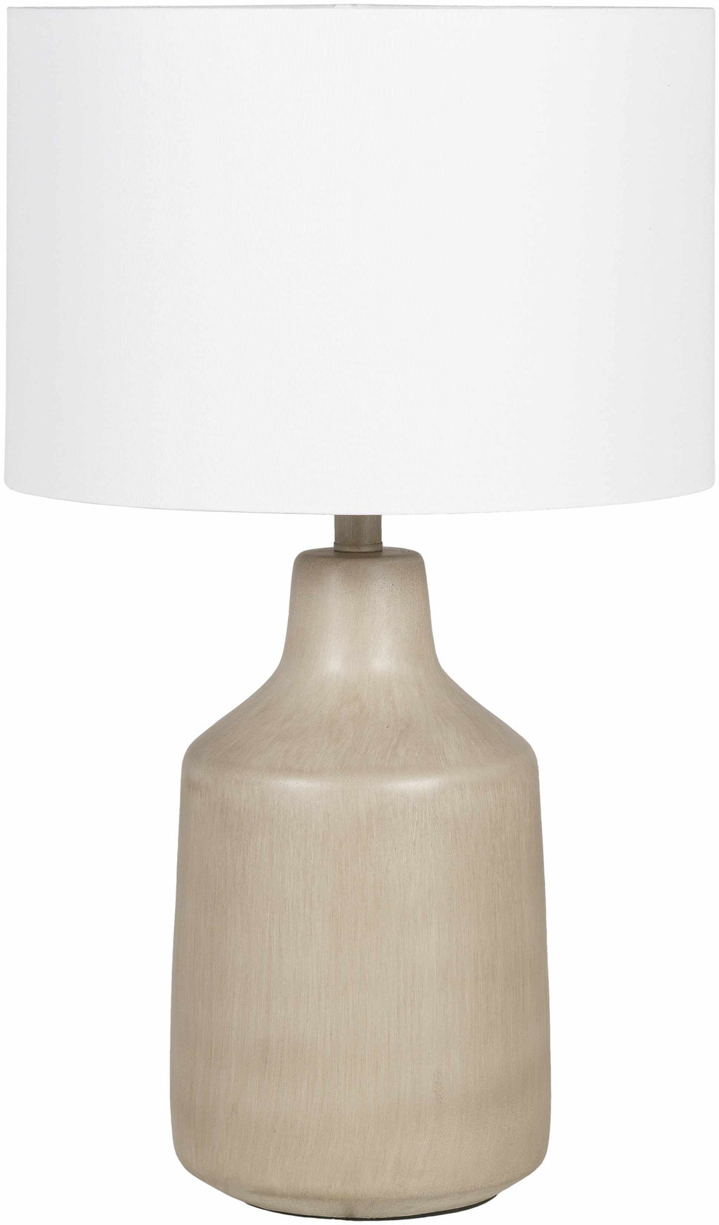Quezon beige resin table lamp with white linen shade and elegant traditional design details