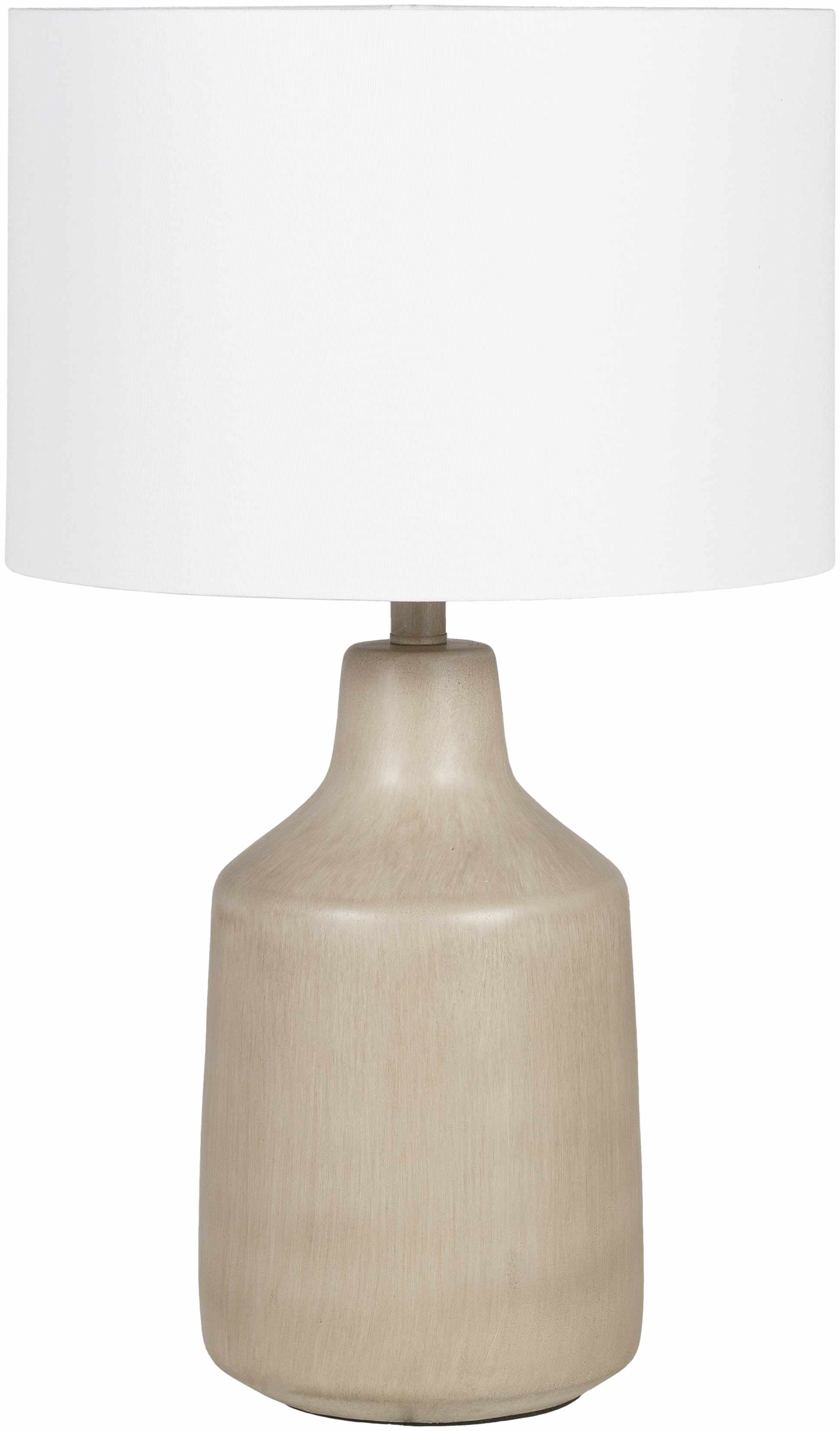 Quezon beige resin table lamp with white linen shade and elegant traditional design details