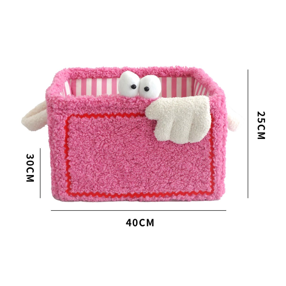 Quirky monster striped storage basket in soft velvet, perfect for organizing kids playroom toys. — view 2