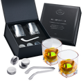 7-piece stainless steel hockey puck whiskey stones set with glasses and stick tongs