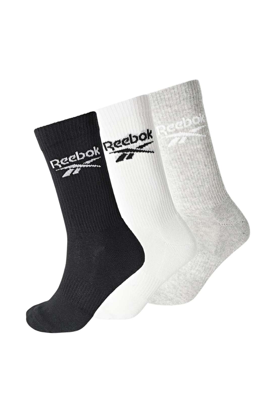 Three-pack of black Reebok classic core crew socks made from stretch cotton with ribbed tops — view 17