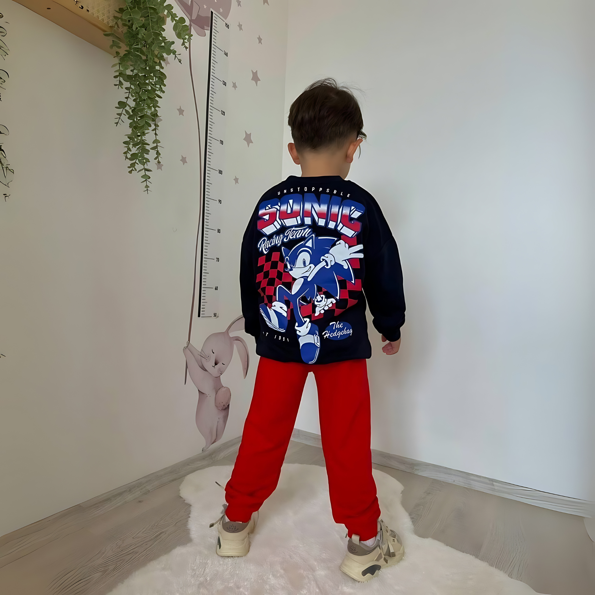 Red Fast Track boys jogger set featuring a cotton crewneck sweatshirt and matching elastic waist pants — view 3