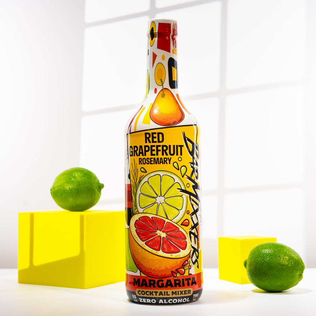 750ml bottle of red grapefruit rosemary margarita mix for craft cocktails and mocktails