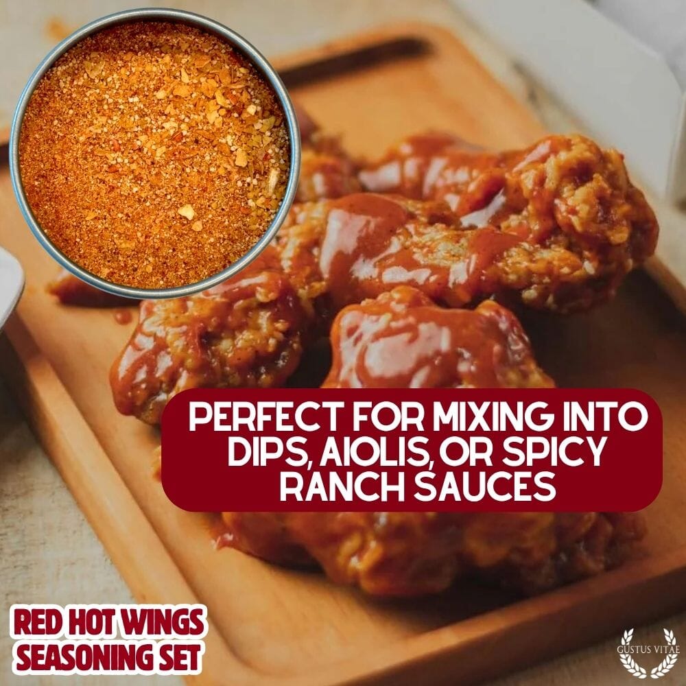 Red Hot Wings seasoning set featuring six magnetic tins of artisan spice and rub blends — view 2