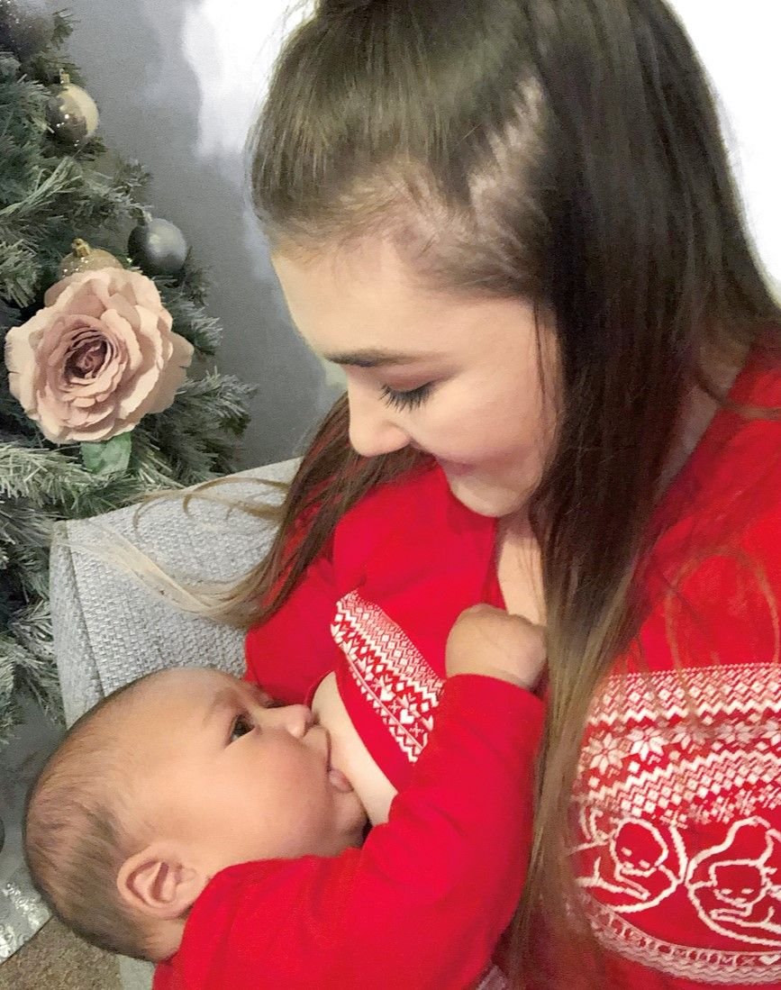 Red heart breastfeeding top in cosy cotton with discreet nursing flap for comfortable everyday wear — view 3