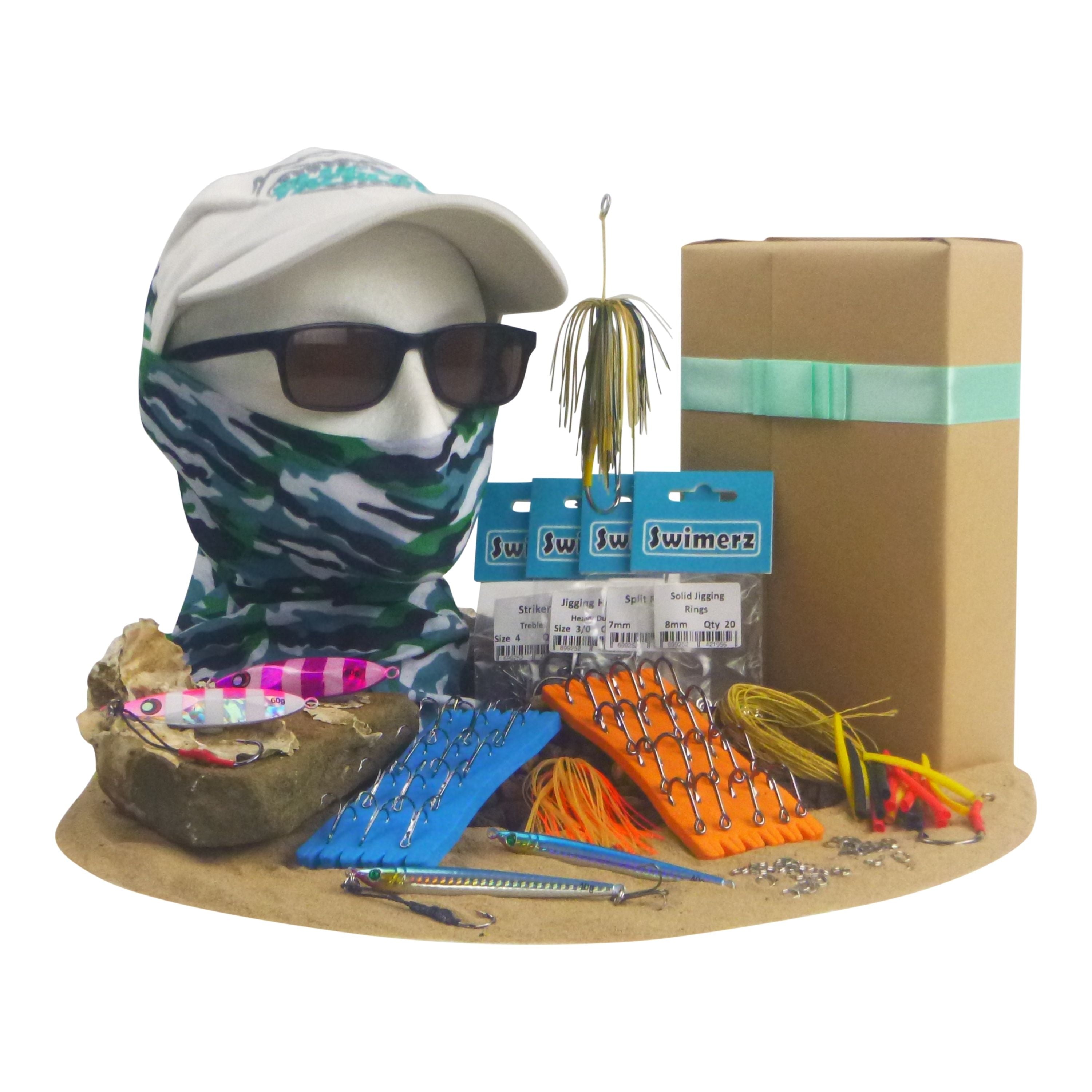 The Reef Jigger Gift Pack featuring assorted offshore lures, heavy duty hooks, and rigging accessories