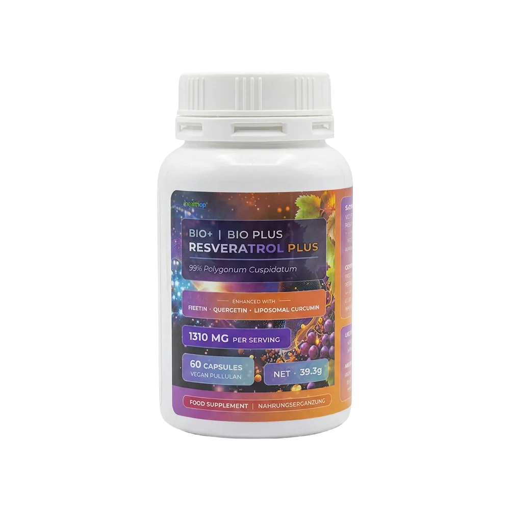 Nutriop Resveratrol PLUS 60 vegan capsules advanced senolytic and polyphenol dietary supplement bottle