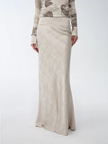 Retro bias-cut linen blended straight fishtail maxi skirt showcasing natural drape and light breathable fabric