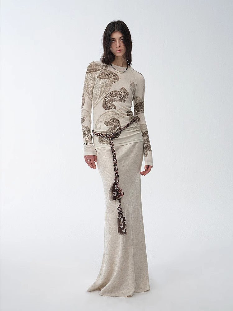 Retro bias-cut linen blended straight fishtail maxi skirt showcasing natural drape and light breathable fabric — view 2
