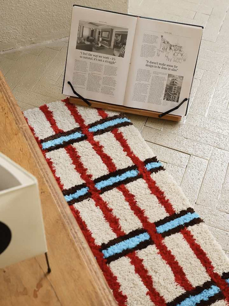 Retro contrast checker bedside runner rug with ultra soft tufted plush texture and bold geometric design — view 5