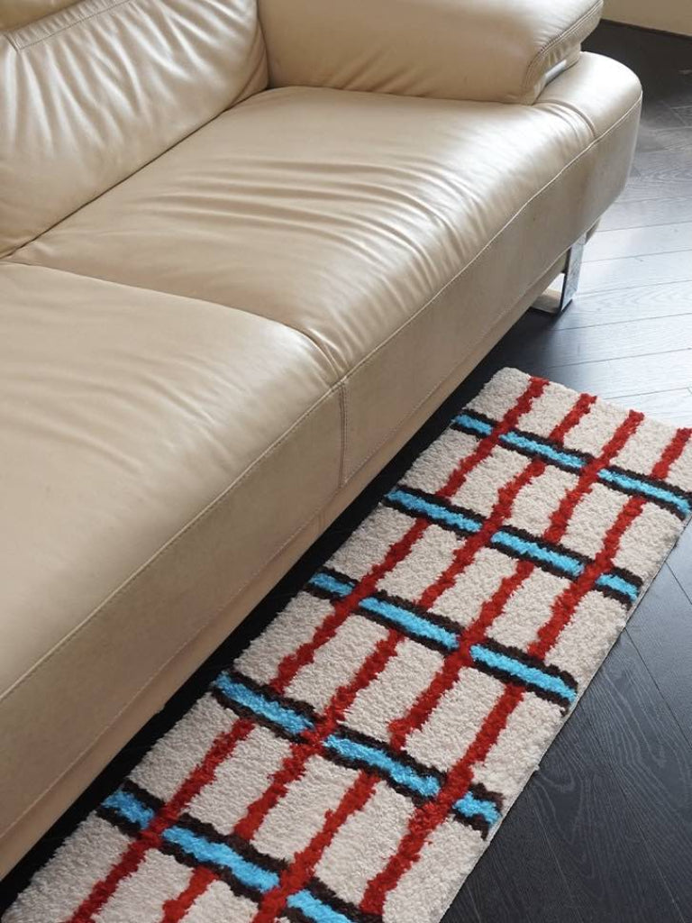 Retro contrast checker bedside runner rug with ultra soft tufted plush texture and bold geometric design — view 3