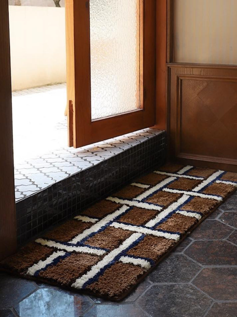 Retro contrast checker bedside runner rug with ultra soft tufted plush texture and bold geometric design — view 2