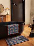 Retro geometry diatomite bath mat with bold geometric patterns and anti-slip absorbent stone surface