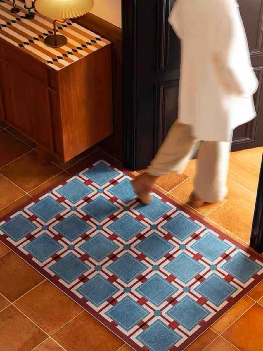 Retro geometry diatomite bath mat with bold geometric patterns and anti-slip absorbent stone surface — view 3