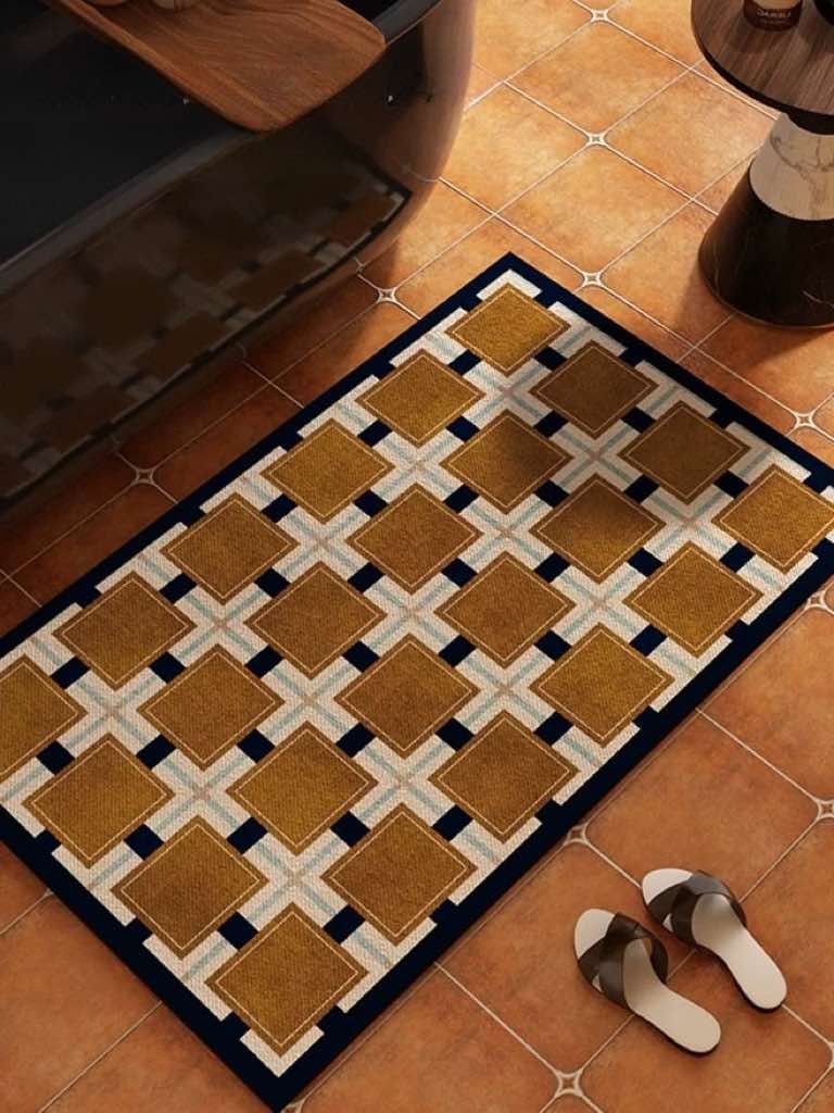 Retro geometry diatomite bath mat with bold geometric patterns and anti-slip absorbent stone surface — view 5